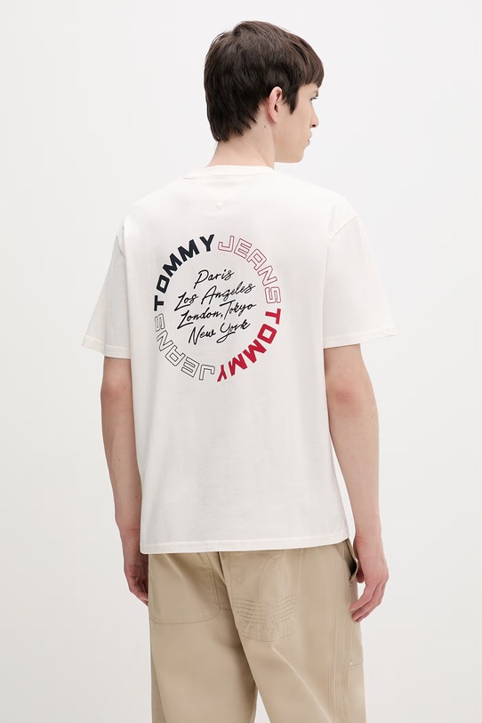 Tommy Jeans t-shirt męski bawełniany beżowy DM0DM22535