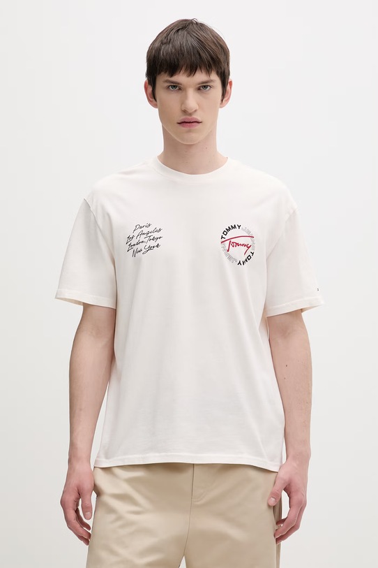 Odzież Tommy Jeans t-shirt męski bawełniany DM0DM22535 beżowy