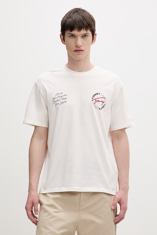 Odzież Tommy Jeans t-shirt męski bawełniany DM0DM22535 beżowy