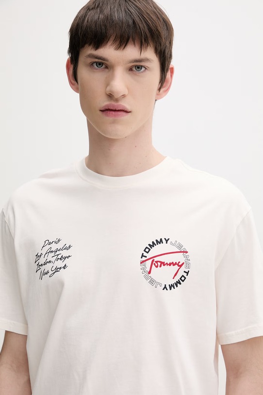 Tommy Jeans t-shirt męski bawełniany beżowy DM0DM22535