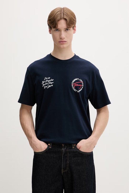Odzież Tommy Jeans t-shirt męski bawełniany DM0DM22535 granatowy