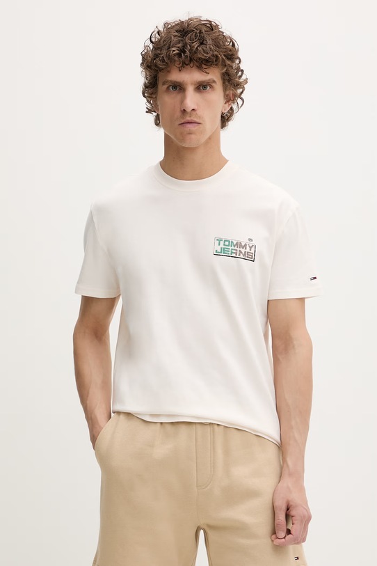 Odzież Tommy Jeans t-shirt męski bawełniany DM0DM22536 beżowy