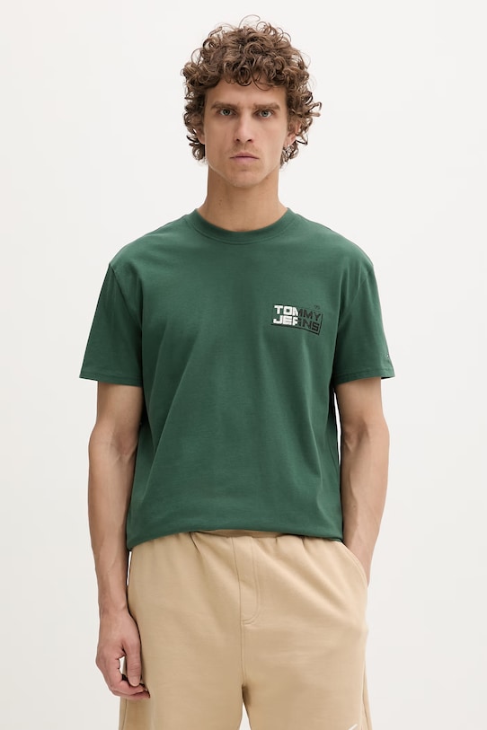Tommy Jeans tričko pánske bavlnené zelená DM0DM22536