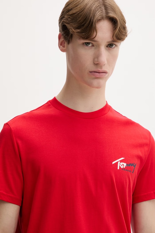 Tommy Jeans T-shirt męski bawełniany czerwony DM0DM22538