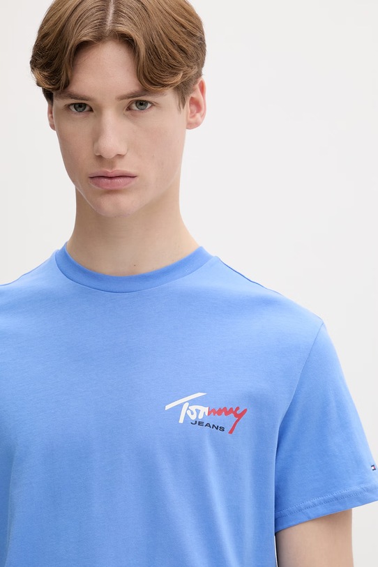 Tommy Jeans T-shirt męski bawełniany niebieski DM0DM22538