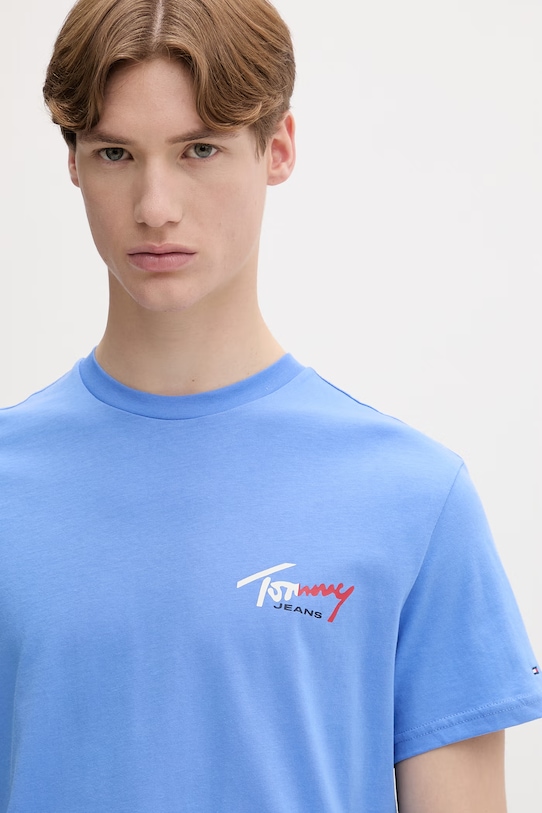Tommy Jeans T-shirt męski bawełniany niebieski DM0DM22538