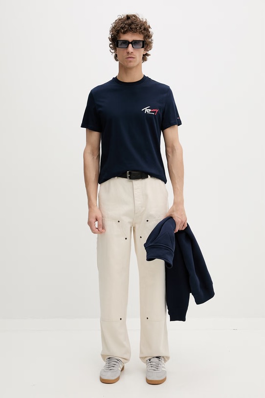 Tommy Jeans T-shirt męski bawełniany DM0DM22538 granatowy SS26