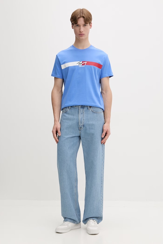 Tommy Jeans T-shirt ανδρικό βαμβακερό DM0DM22539 μπλε SS26