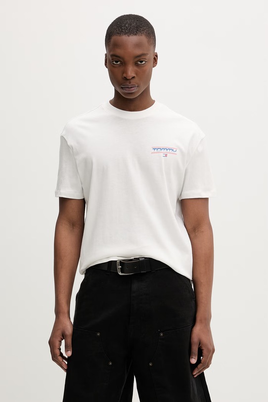 Odzież Tommy Jeans T-shirt męski bawełniany DM0DM22541 beżowy