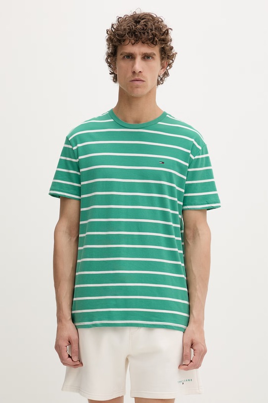 Tommy Jeans T-shirt męski bawełniany zielony DM0DM22544