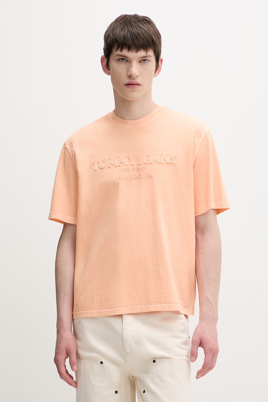 Tommy Jeans t-shirt basic męski bawełniany pomarańczowy DM0DM22545