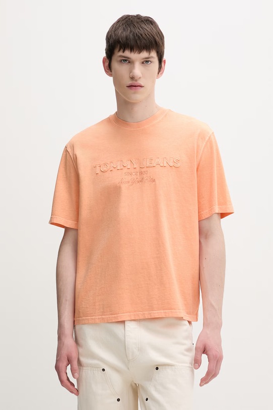 Tommy Jeans T-shirt basic ανδρικό βαμβακερό πορτοκαλί DM0DM22545