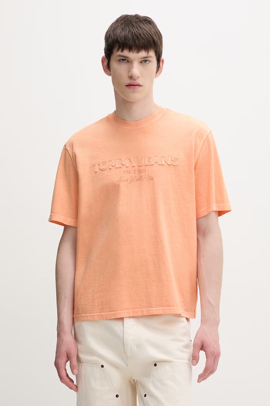 Tommy Jeans t-shirt basic męski bawełniany pomarańczowy DM0DM22545