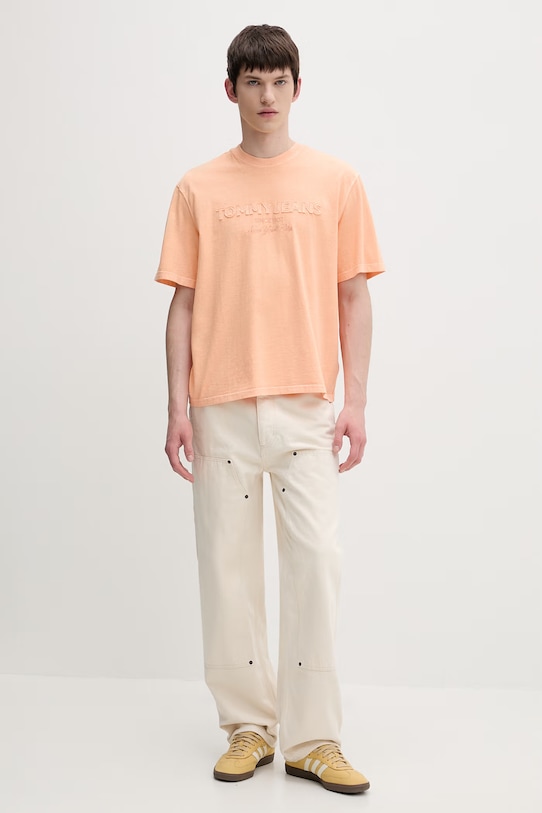 Tommy Jeans t-shirt basic męski bawełniany DM0DM22545 pomarańczowy SS26