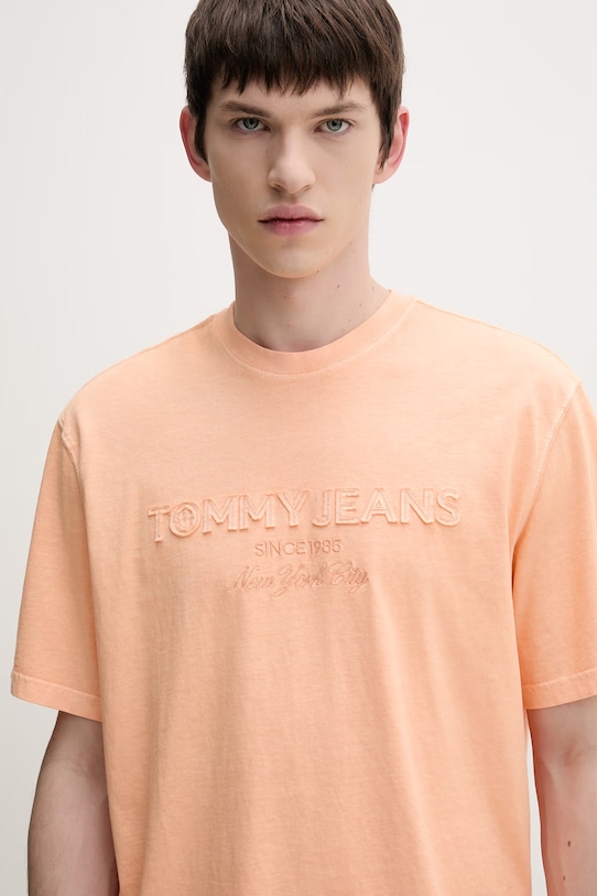 Tommy Jeans t-shirt basic męski bawełniany pomarańczowy DM0DM22545