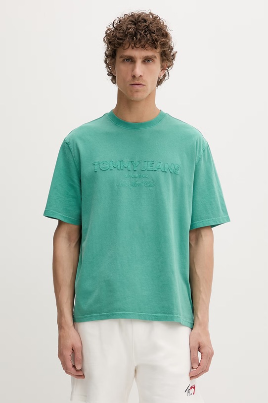 Tommy Jeans t-shirt basic męski bawełniany zielony DM0DM22545
