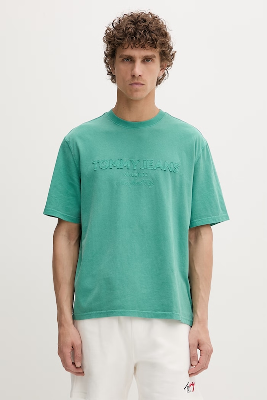 Tommy Jeans t-shirt basic męski bawełniany zielony DM0DM22545