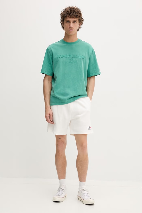 Tommy Jeans Tricou basic bărbătesc bumbac DM0DM22545 verde SS26