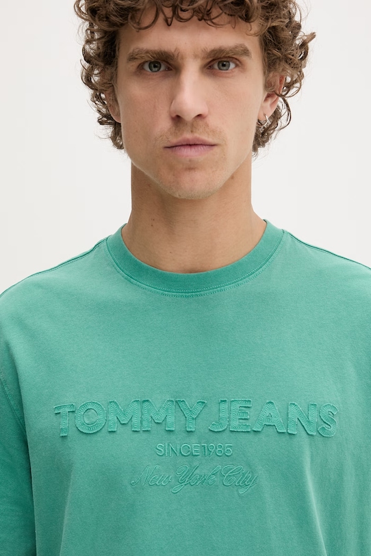 Tommy Jeans t-shirt basic męski bawełniany zielony DM0DM22545
