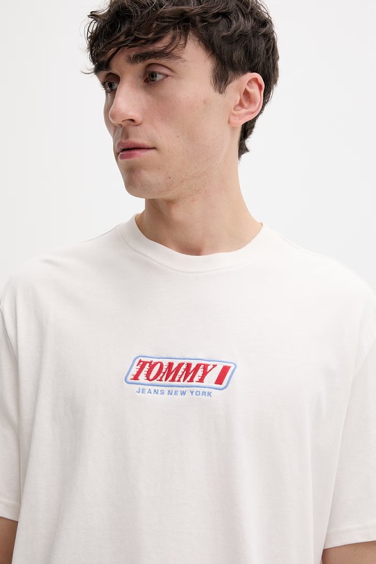 Tommy Jeans T-shirt męski bawełniany beżowy DM0DM22546