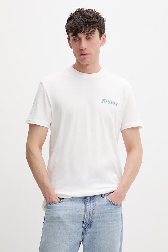 Odzież Tommy Jeans T-shirt męski bawełniany DM0DM22547 beżowy