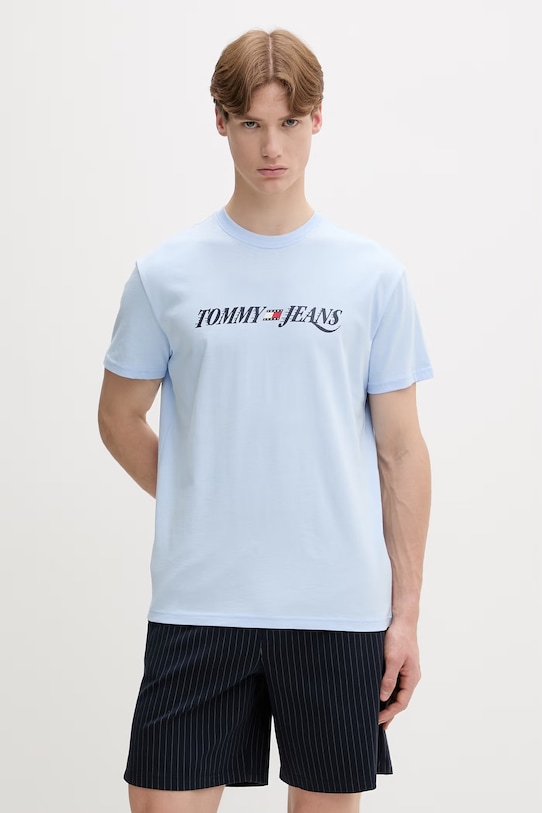 Tommy Jeans T-shirt męski bawełniany niebieski DM0DM22548