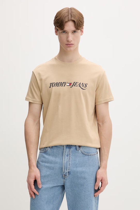 Tommy Jeans T-shirt męski bawełniany beżowy DM0DM22548