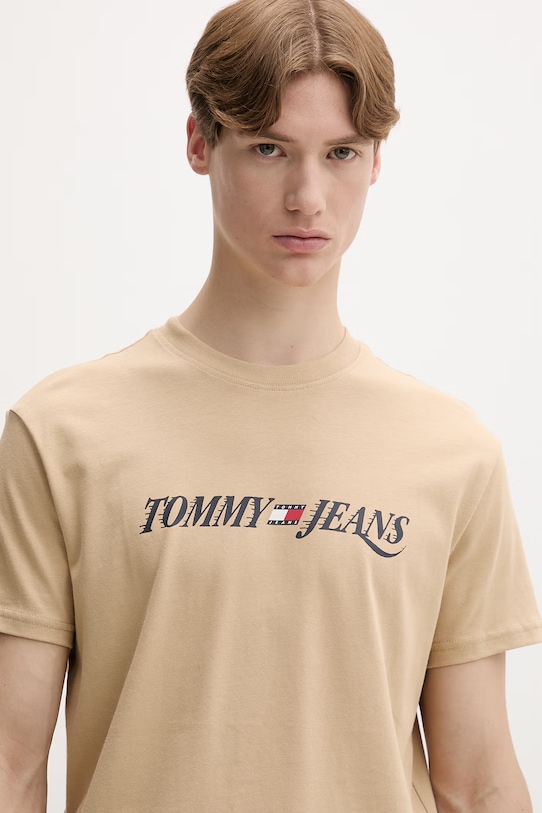 Tommy Jeans T-shirt męski bawełniany beżowy DM0DM22548