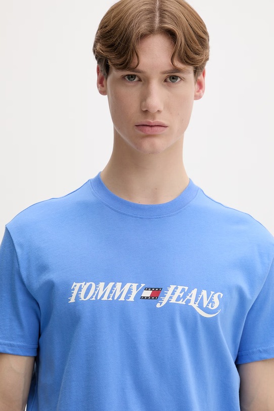 Tommy Jeans T-shirt męski bawełniany niebieski DM0DM22548