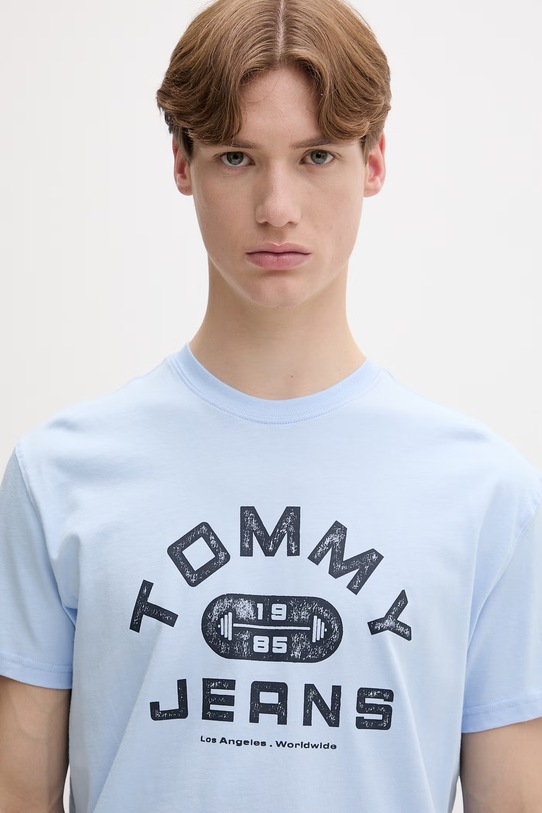 Tommy Jeans T-shirt Ανδρικό βαμβακερό μπλε DM0DM22551