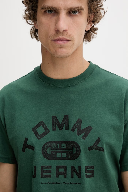 Tommy Jeans t-shirt męski bawełniany zielony DM0DM22551