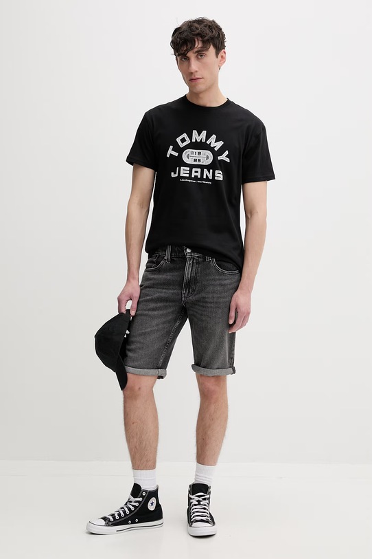Tommy Jeans tricou pentru bărbați, din bumbac DM0DM22551 negru SS26