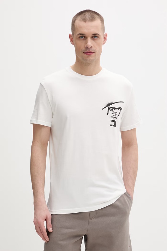 Tommy Jeans tričko pánske bavlnené béžová DM0DM22553