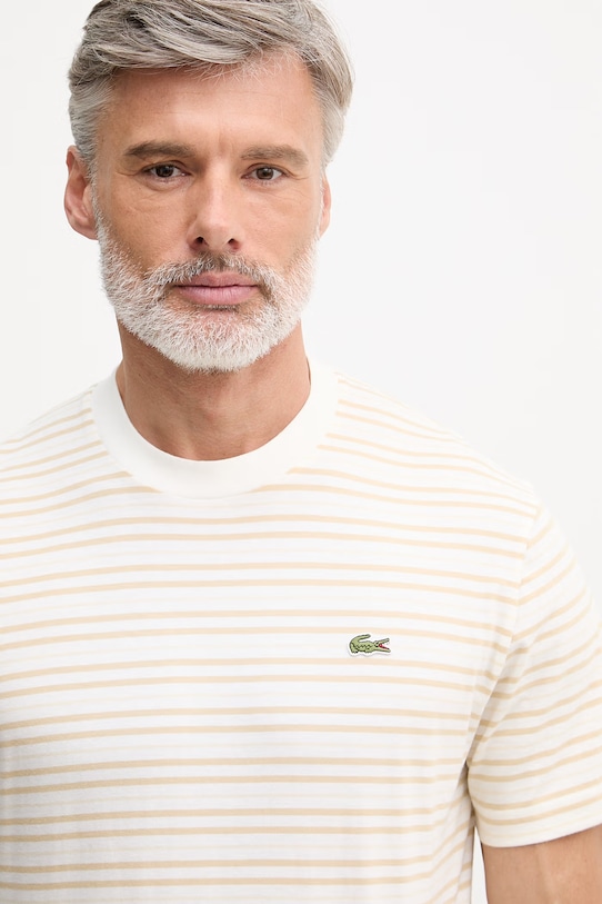 Lacoste t-shirt męski bawełniany beżowy TH0874