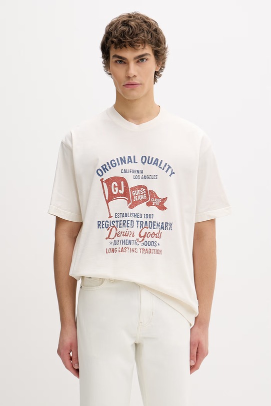 Bavlnené tričko Guess Jeans relaxed béžová M6GIB8.K8FQ4