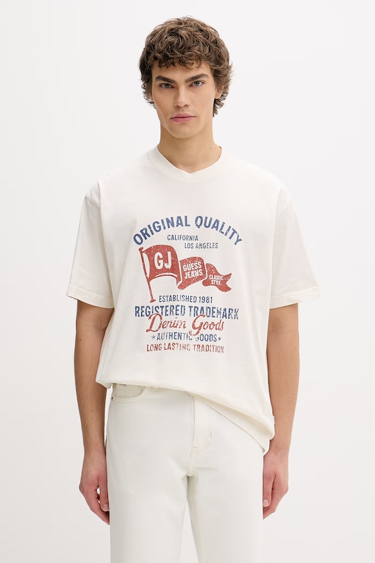 Bavlnené tričko Guess Jeans relaxed béžová M6GIB8.K8FQ4