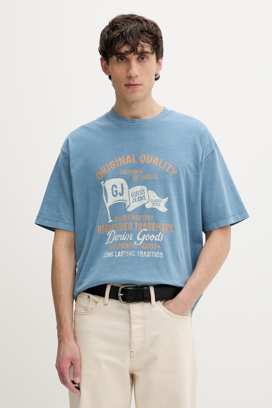Guess Jeans t-shirt bawełniany nadruk niebieski M6GIB8.K8FQ4