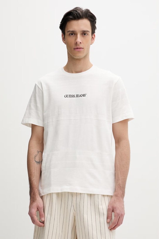 Guess Jeans t-shirt basic męski bawełniany beżowy M6GIZ3.KE942