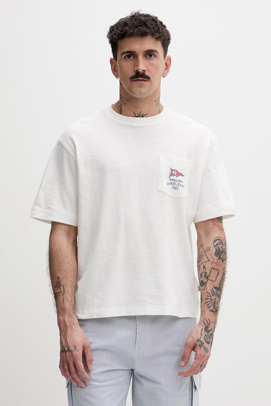 Guess Jeans t-shirt męski bawełniany beżowy M6GI00.KE731