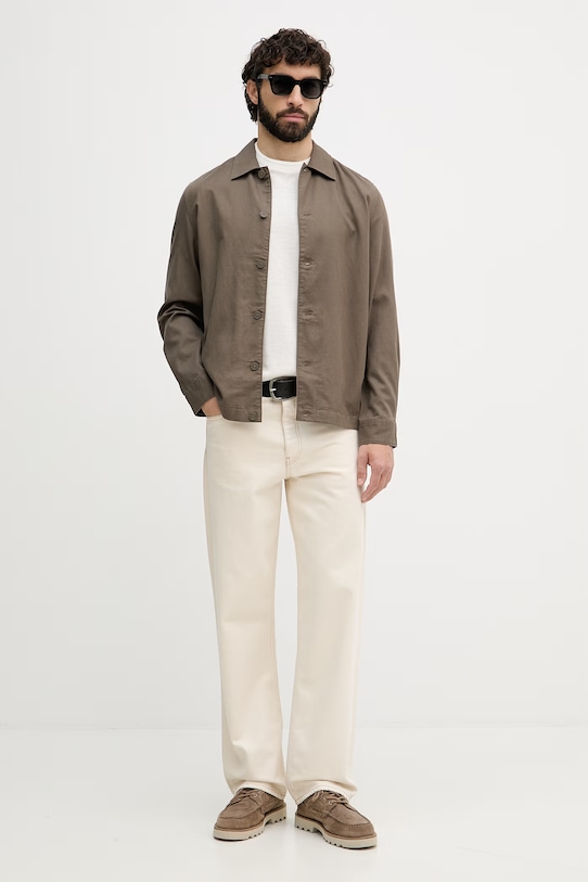 BOSS majica za muškarce s dodatkom lana BOSS X ASTON MARTIN 50558830 bež SS26