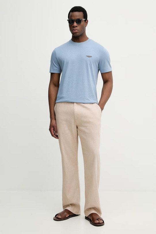 Kratka majica z dodatkom lana BOSS BOSS X ASTON MARTIN 50558830 modra SS26