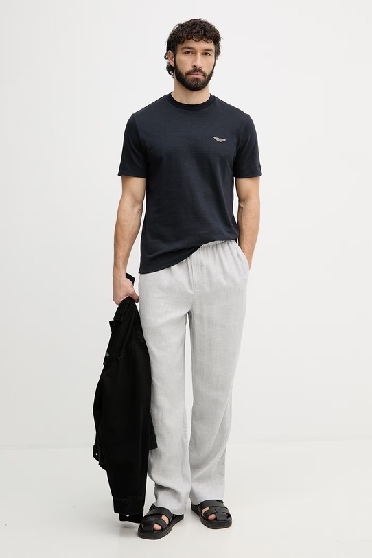 BOSS T-shirt męski z dodatkiem lnu BOSS X ASTON MARTIN 50558830 granatowy SS26