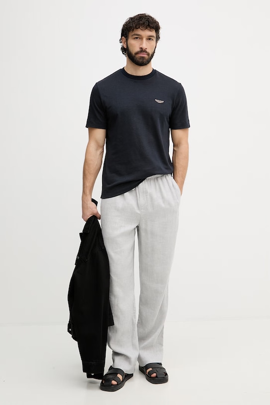 BOSS T-shirt męski z dodatkiem lnu BOSS X ASTON MARTIN 50558830 granatowy SS26