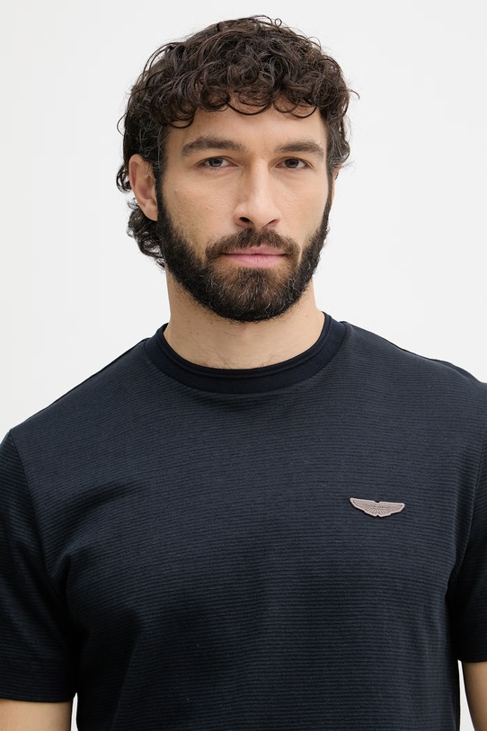 BOSS T-shirt męski z dodatkiem lnu BOSS X ASTON MARTIN granatowy 50558830