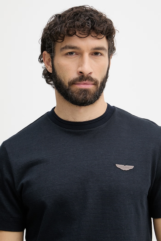 BOSS T-shirt męski z dodatkiem lnu BOSS X ASTON MARTIN granatowy 50558830