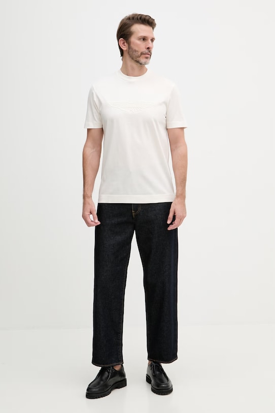 BOSS t-shirt męski bawełniany BOSS X ASTON MARTIN 50559765 beżowy SS26