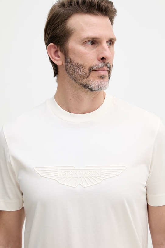 BOSS t-shirt męski bawełniany BOSS X ASTON MARTIN beżowy 50559765