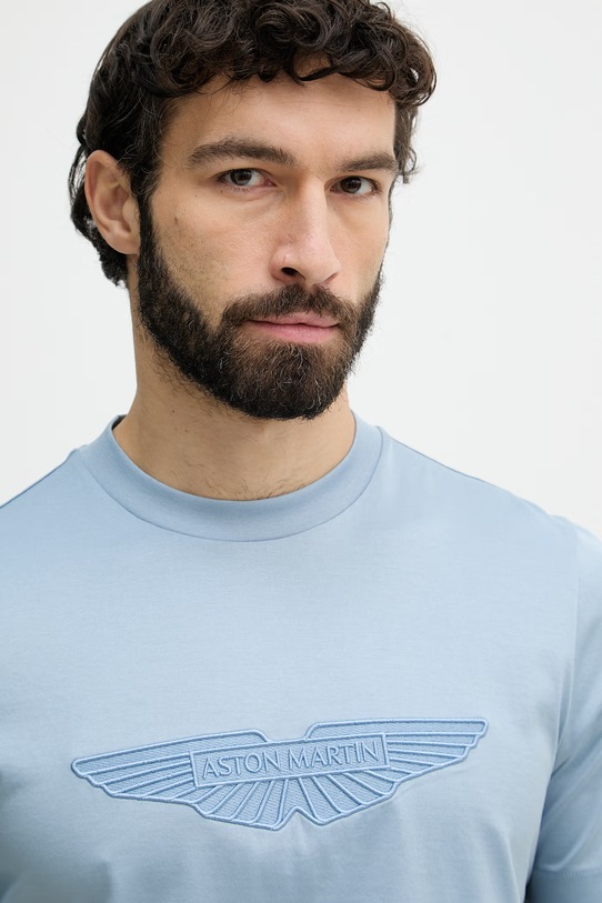 BOSS t-shirt męski bawełniany BOSS X ASTON MARTIN niebieski 50559765