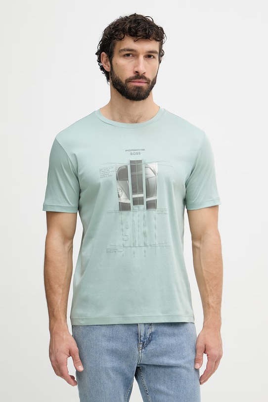BOSS Green T-shirt Ανδρικό βαμβακερό BOSS X PORSCHE πράσινο 50559811