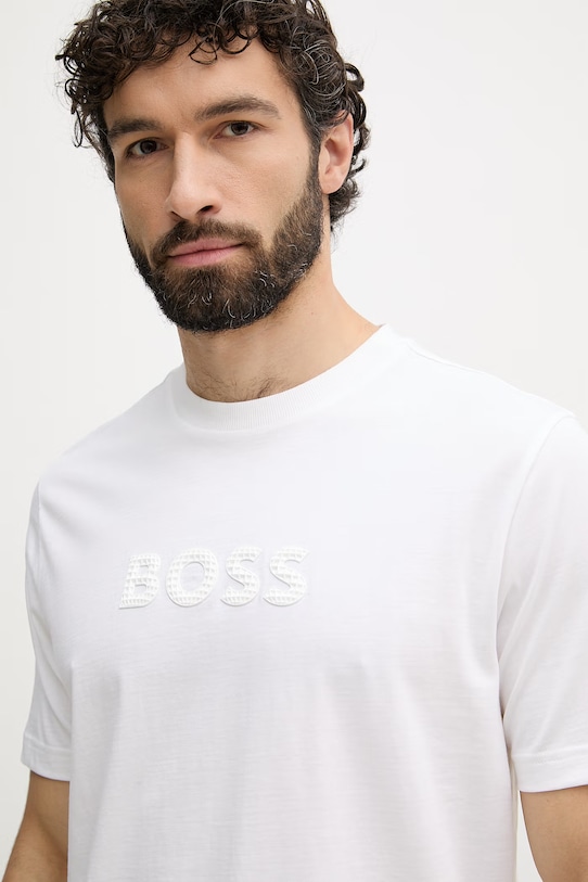 BOSS Green t-shirt męski bawełniany beżowy 50559361